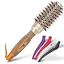 Fagaci Small Round Brush for Blow Drying with Natural Boar Bristle, Hair Styling, Drying, Healthy Hair and Add Volume, Ceramic Gold, Hair Brush + 4