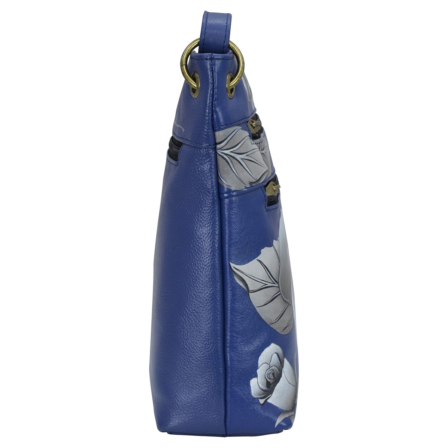 Anna by Anuschka Women's Genuine Leather Medium Crossbody Handbag, Hand Painted Exterior, Romantic Rose Blue