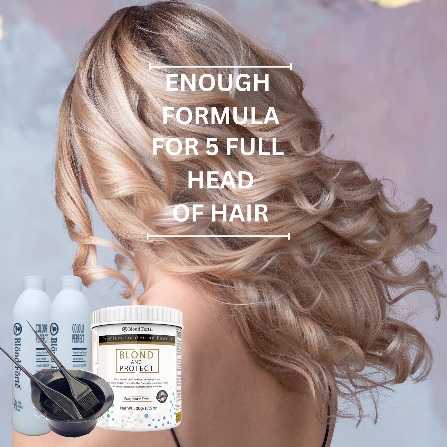1 Lbs/17 Oz Tub Blond And Protect Premium Hair Lightener 8+ Levels + 13.5 Oz/400 ml Developer Volume & Hair Coloring Brush (Bundle - 5 items) (30
