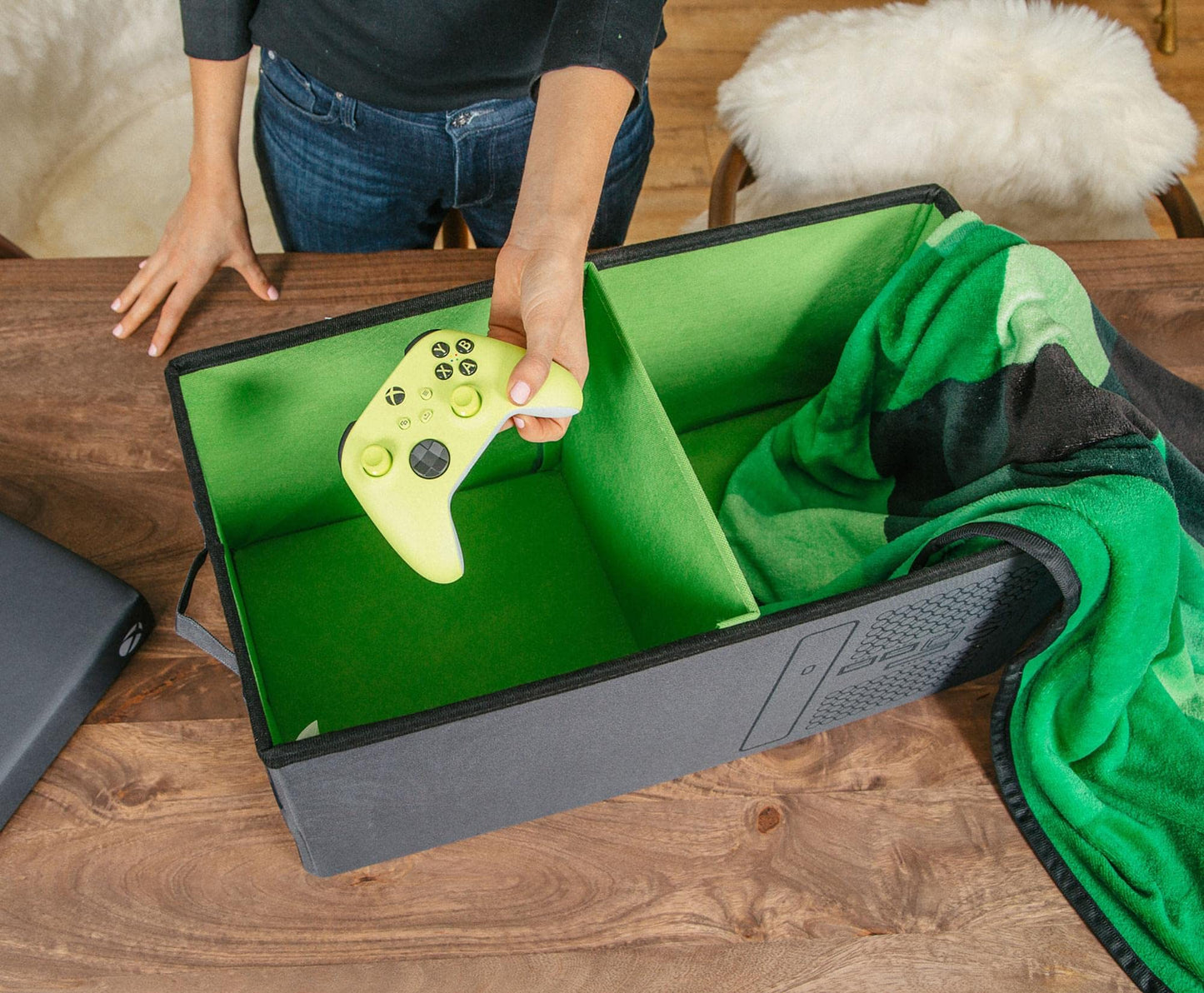 Ukonic Xbox Series X Logo Collapsible Storage Bin Chest with Lid | Fabric Basket Container with Handles, Cubby Cube Closet Organizer | Video Game…