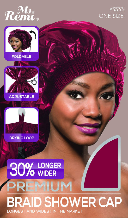 Ms Remi Premium Braid Shower Cap Burgundy 25 inch long and 18.5 inch wide