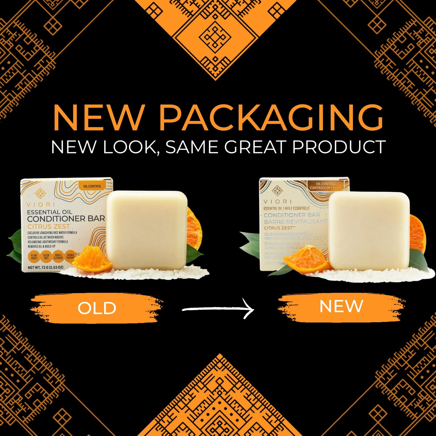 Viori Citrus Zest Essential Oil Conditioner Bar Made with Rice Water - Handcrafted All Natural Organic Conditioner