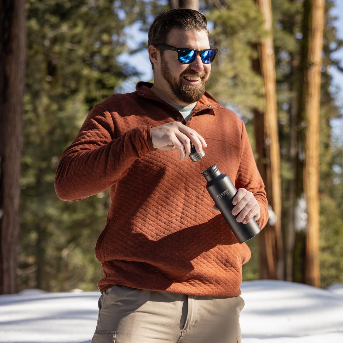 Explorer Bear Black Titanium Camping Sports Water Bottle, 23.6 oz, with Carrying Pouch