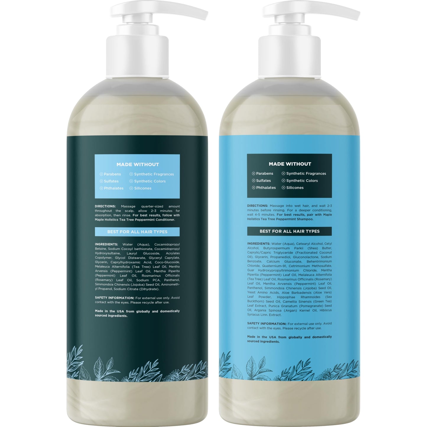 Tea Tree Mint Shampoo and Conditioner - Tea Tree Rosemary Mint Shampoo and Conditioner Set Sulfate Free for Daily Clarifying and Dry Scalp Care