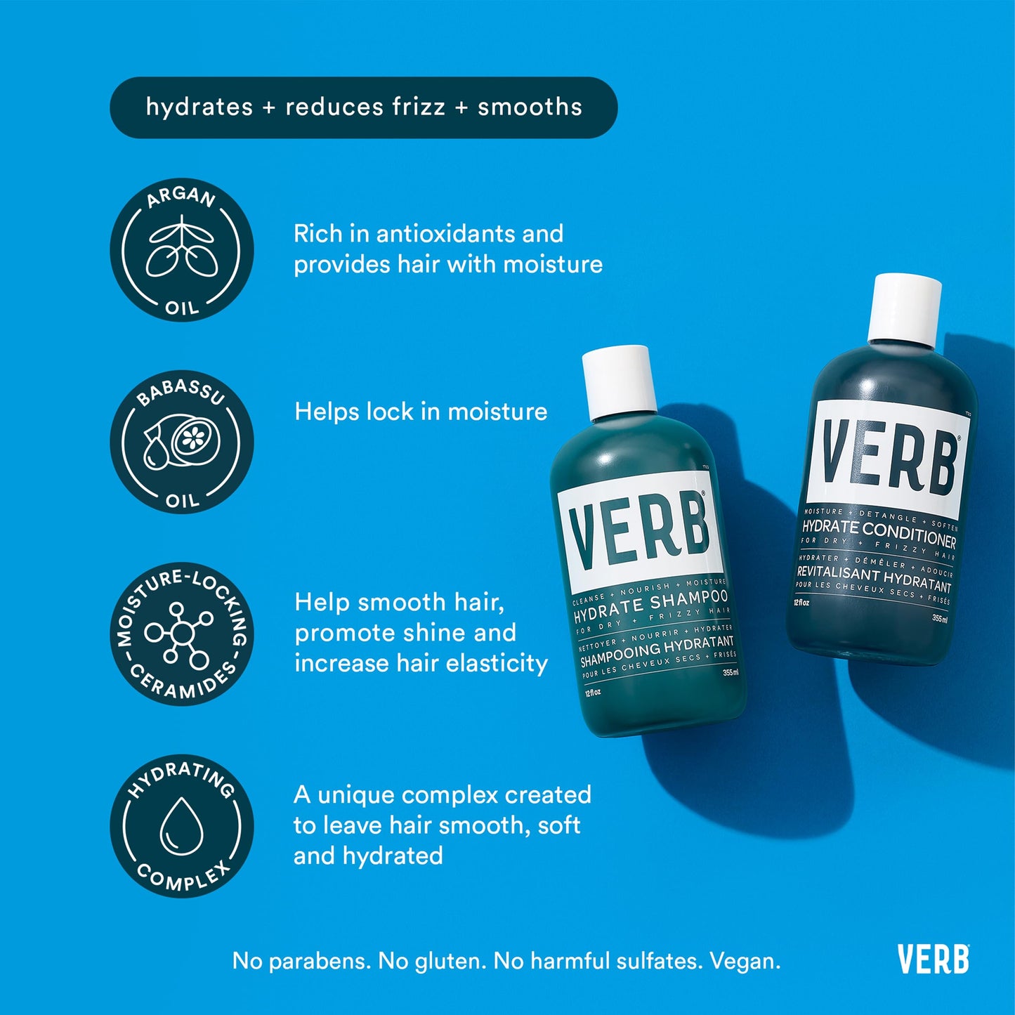 VERB Bold Moisture Hydrate Kit, 4 pc - Cleanses + Nourishes Dry + Frizzy Hair to Smooth + Reduce Frizz - Amber + Warm Jasmine Scent