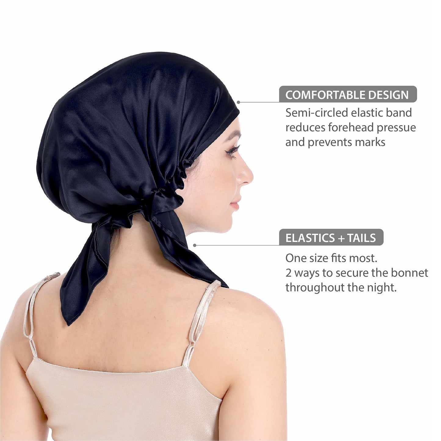 SissiLita Women's Silk Sleep Cap, Large Deep Royal Navy Hair Bonnet for Curly Hair, Moisture Wicking, Lightweight