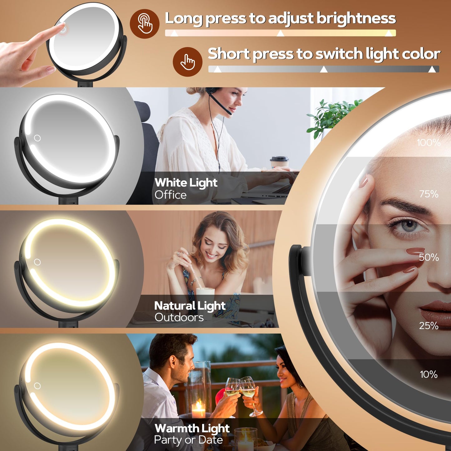 B Beauty Planet Makeup Mirror with Lights, Lighted Magnifying Mirror 30X with 3 Lighting and Adjustable Brightness, 2-Sided Height Adjustable Vanity Beauty and Personal Care B Beauty Planet