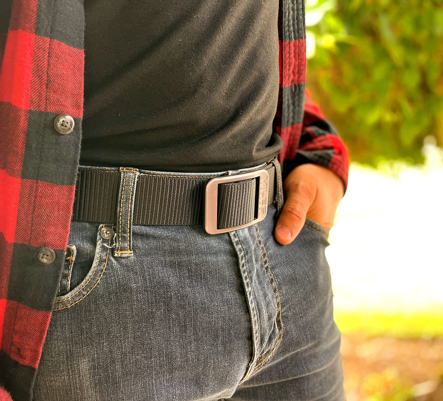 Miles Tactical Nylon Belt with Aluminum Metal Buckle No-Slip Design (Black, Medium)