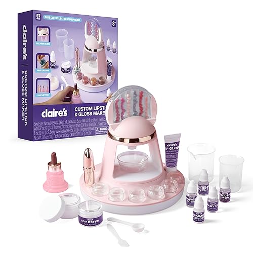 Claire's DIY Lipstick & Lip Gloss Making Kit, 97-Piece Real Makeup Arts & Crafts Set, Handmade Moisturizing Lip Glaze, Girl Toys & Cosmetic Products