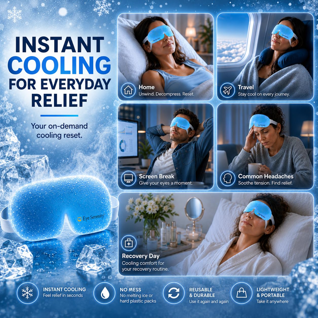 LURE Eye Serenity CHILL Self Cooling Eye Mask for Sleeping, Cooling Eye Patches for Dark Circles and Puffy Eyes, Cold Compress, Spa Relaxation Beauty and Personal Care LURE