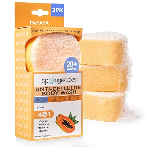 Spongeables Anti Cellulite Body Wash in a 20+ Wash Sponge, Papaya, 3 Count Beauty & Personal Care Spongeables