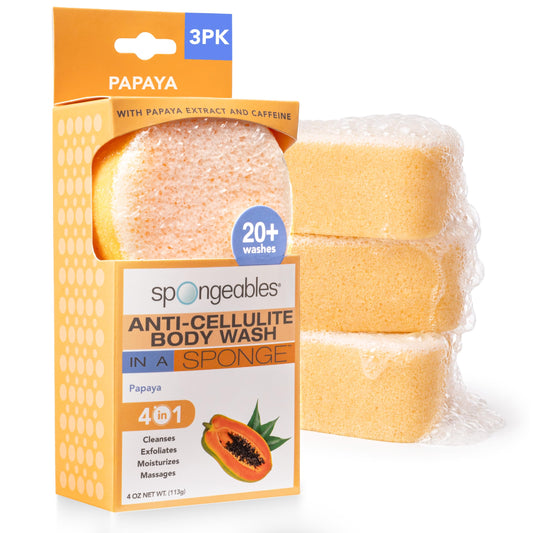 Spongeables Anti Cellulite Body Wash in a 20+ Wash Sponge, Papaya, 3 Count Beauty & Personal Care Spongeables