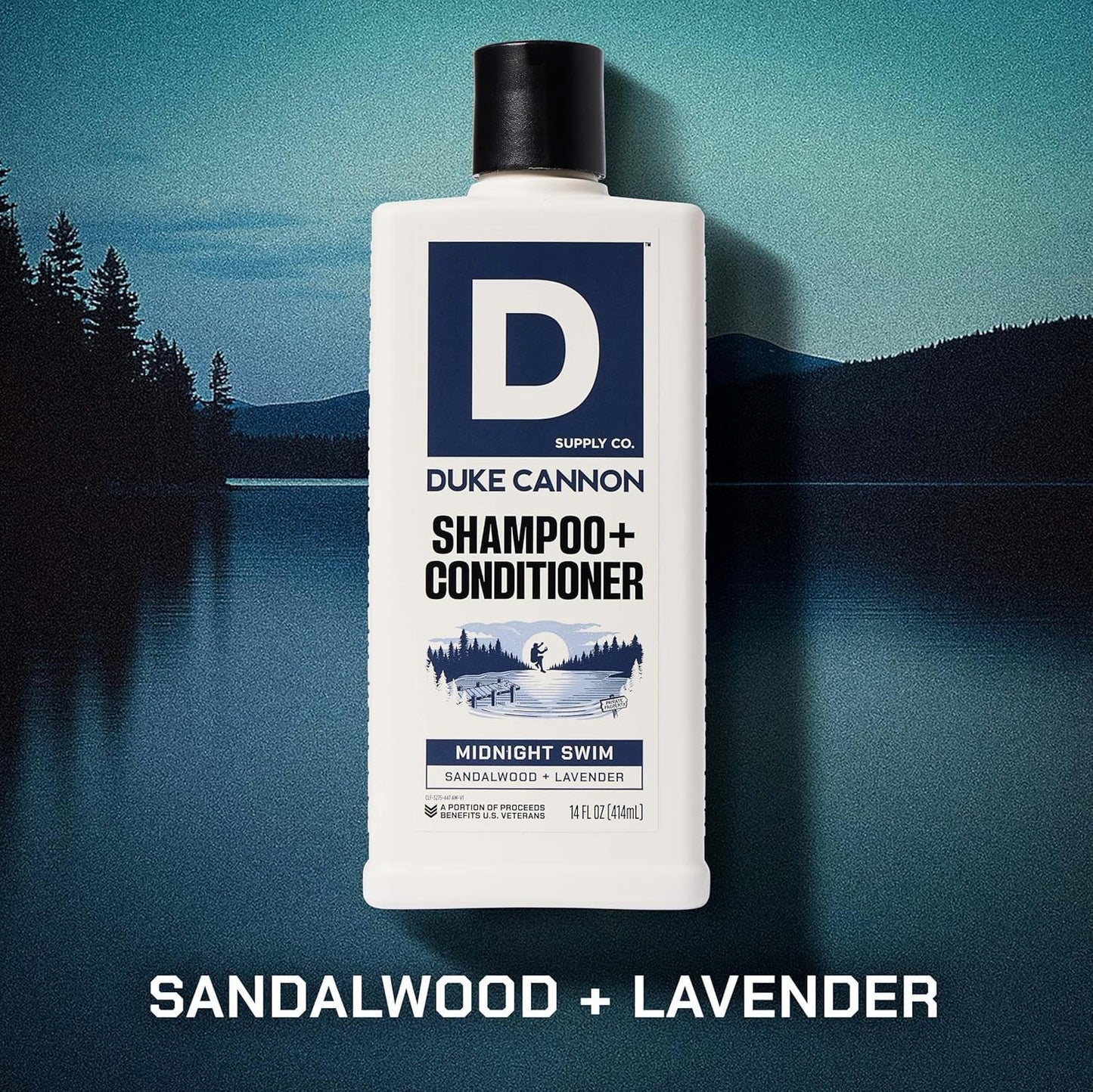 Duke Cannon Supply Co. Midnight Swim 2-in-1 Shampoo and Conditioner for Men - 14 fl oz - Sandalwood + Lavender Scent - Made with Tea Tree Oil