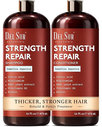 DEL SUR Hair Strengthening Shampoo and Conditioner Set | 16 fl oz Each | with Camellia Japonica, Niacinamide, Provitamin B5 & Biotin | Repair