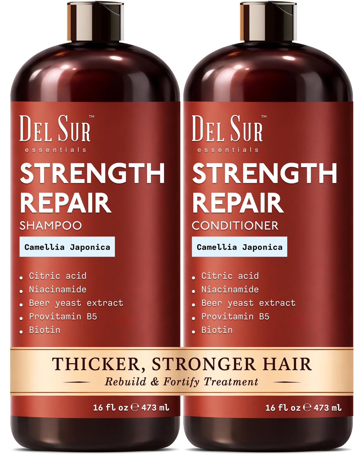 DEL SUR Hair Strengthening Shampoo and Conditioner Set | 16 fl oz Each | with Camellia Japonica, Niacinamide, Provitamin B5 & Biotin | Repair