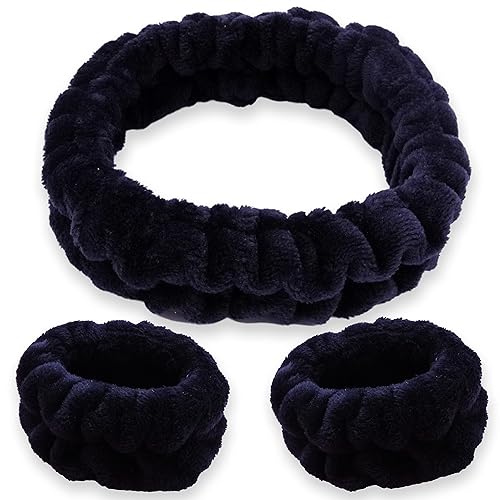 FROG SAC Puffy Spa Headband and Wristbands for Face Washing, Fuzzy Skincare Headbands for Women, Soft Makeup Skin Care Hair Accessories for Girls