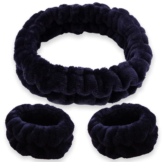 FROG SAC Puffy Spa Headband and Wristbands for Face Washing, Fuzzy Skincare Headbands for Women, Soft Makeup Skin Care Hair Accessories for Girls