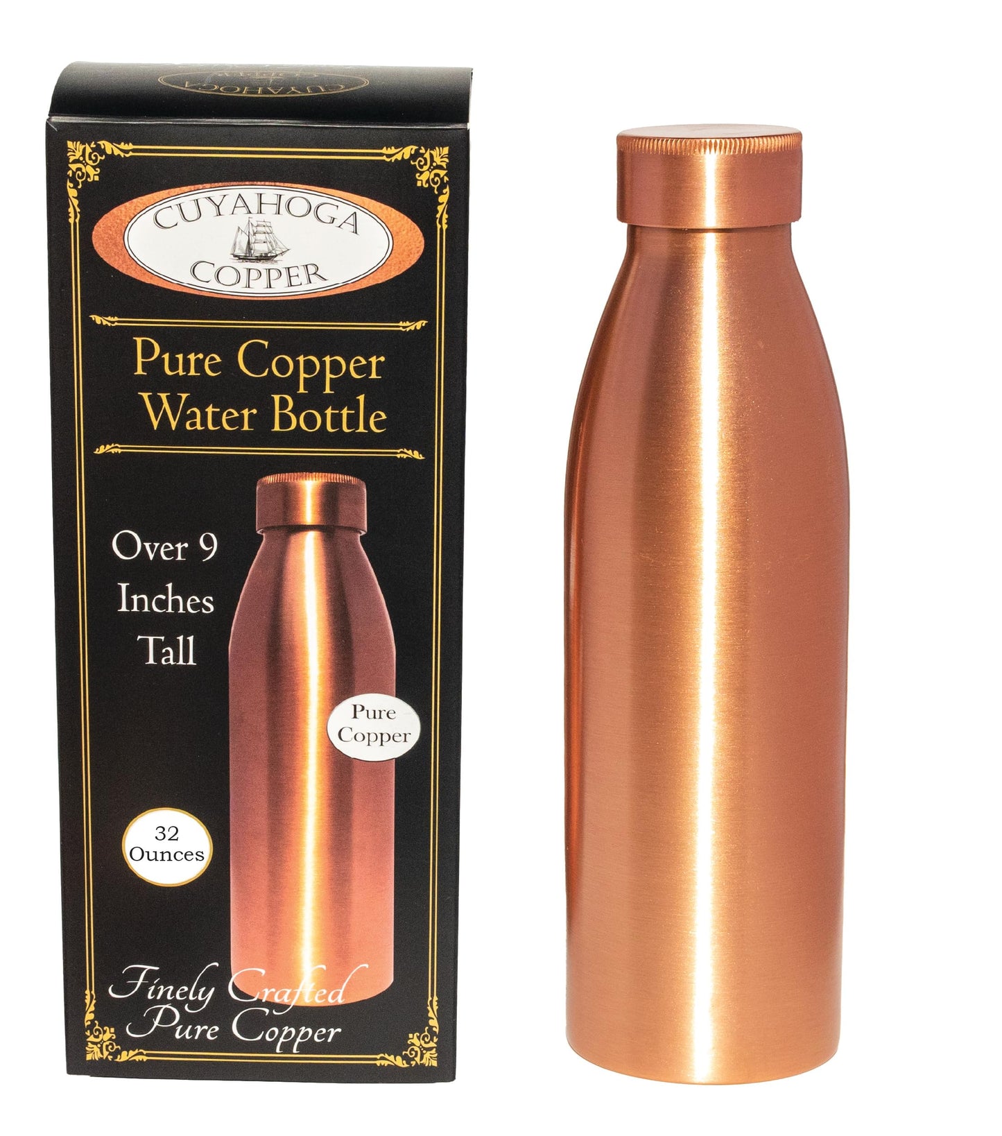 Cuyahoga Copper 100% Pure Copper Water Bottle - 9” Tall, Leak-Proof, Handcrafted & Clean - Durable, Stylish, Perfect for Everyday Use - Comes…