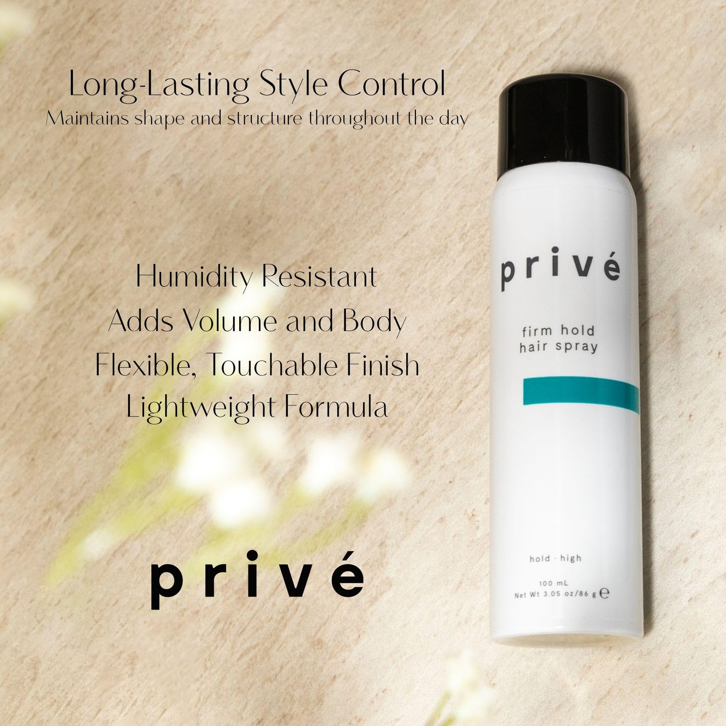 Privé Firm Hold Styling Hair Spray - Strong Hold Hairspray for Long Lasting Style and Volume Lift - Humidity Resistant Frizz Control Finishing Spray