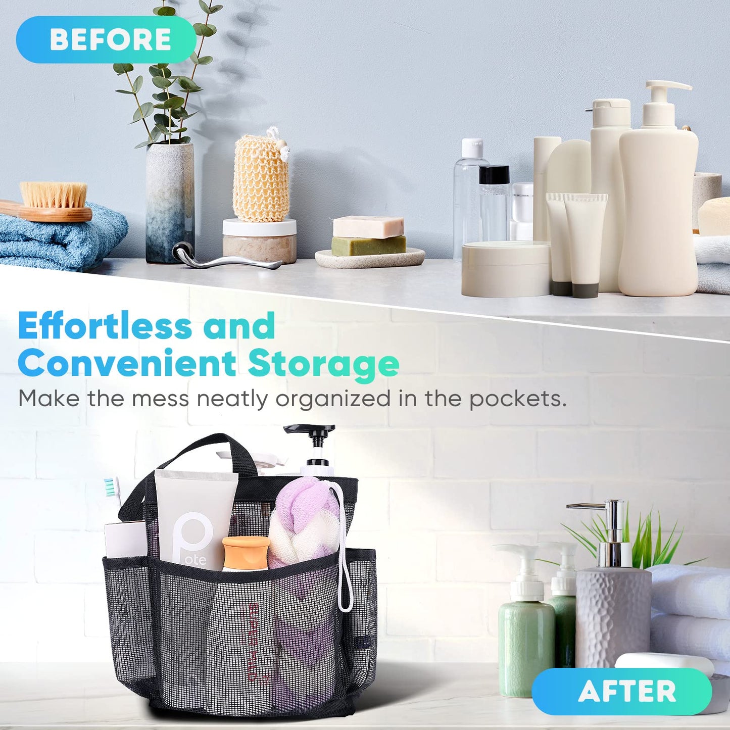 Eudele Mesh Shower Caddy Portable for College Dorm Room Essentials, 8-Pocket Large Capacity Shower Bag for Beach, Swimming, Gym