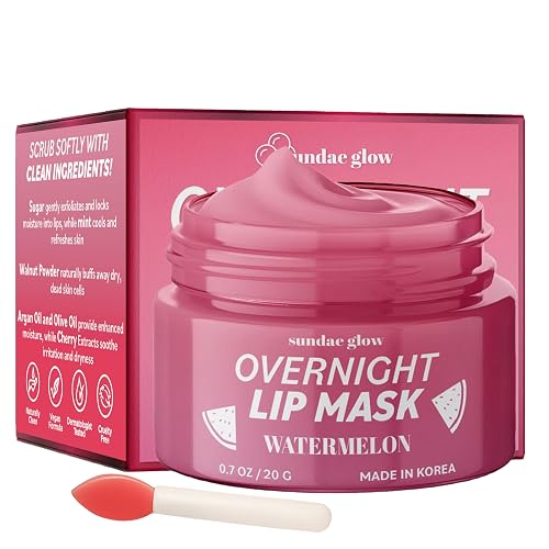 Sundae Glow Lip Mask with Watermelon - Overnight Lip Repair, Intense Hydration & Smoothing - Dermatologist Tested, Korean Skin Care - 95% Natural