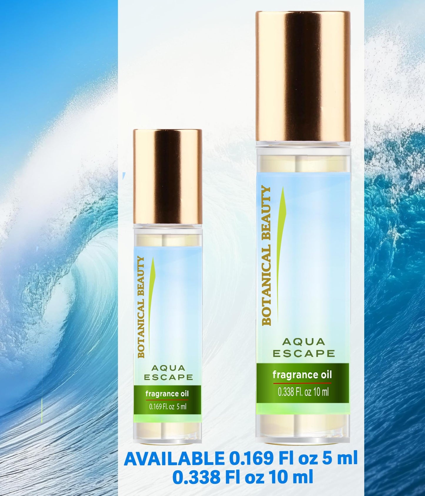 Botanical Beauty AQUA ESCAPE FRAGRANCE OIL ROLL-ON 0.169 Fl Oz 5 ml Rollerball Perfume, Long Lasting an luxury scent, blends of Ocean, Clean Water
