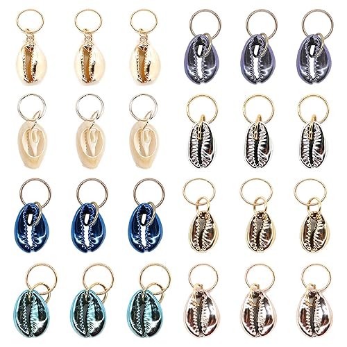 Dephnes 24 PCS Hair Jewelry for Women Braiding Hair Dreadlocks Ring Electroplated Shells Pendants Clips for DIY Shell Charms Hair Decorations