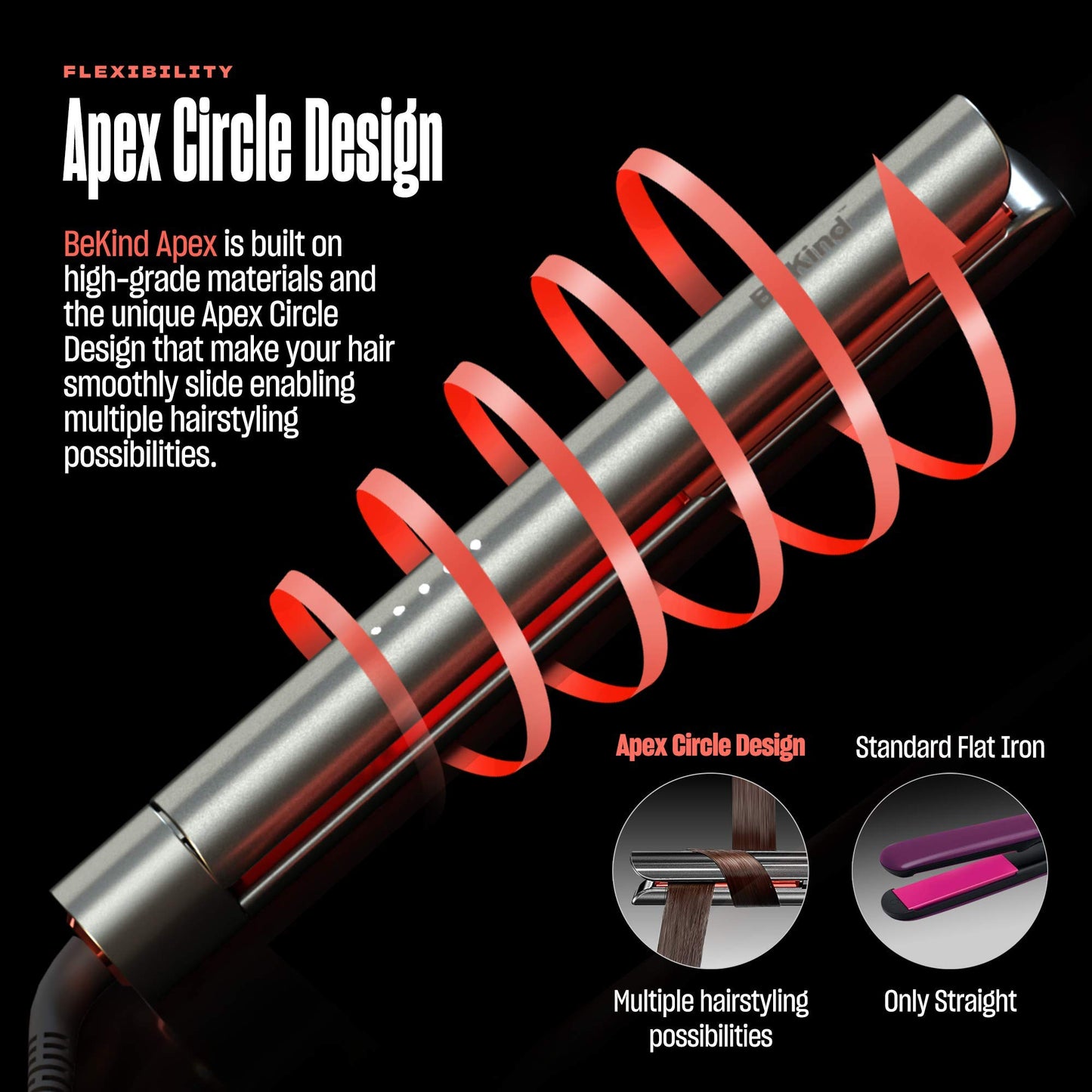 Bekind Apex 2-in-1 Hair Straightener Flat Iron | 1“ 460°F Straightener and Curler for All Hairstyles | UltraSmooth Tech | 15s Fast Heating & Temp