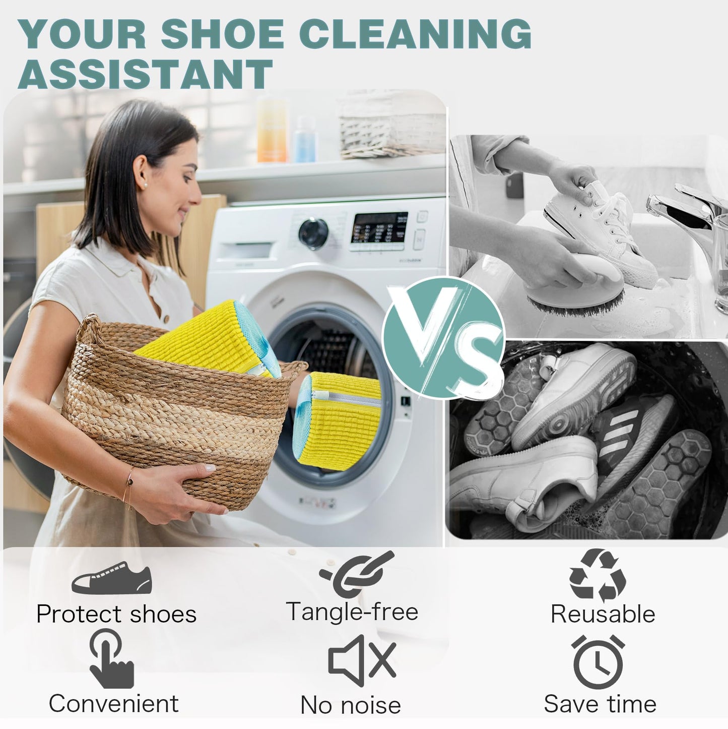 Shoe Washing Machine Bag – Reusable Laundry Bag for Sneakers & Tennis Shoes, Microfiber Lining, Self-Locking Zipper + Storage Bag