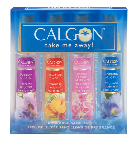 Calgon Take Me Away 4 Pc Gift Set (Refreshing Body Mist 2.0 Oz Of Spring Cherry Blossom Hawaiian Ginger Morning Glory Tahitian Orchid) for Women By 2