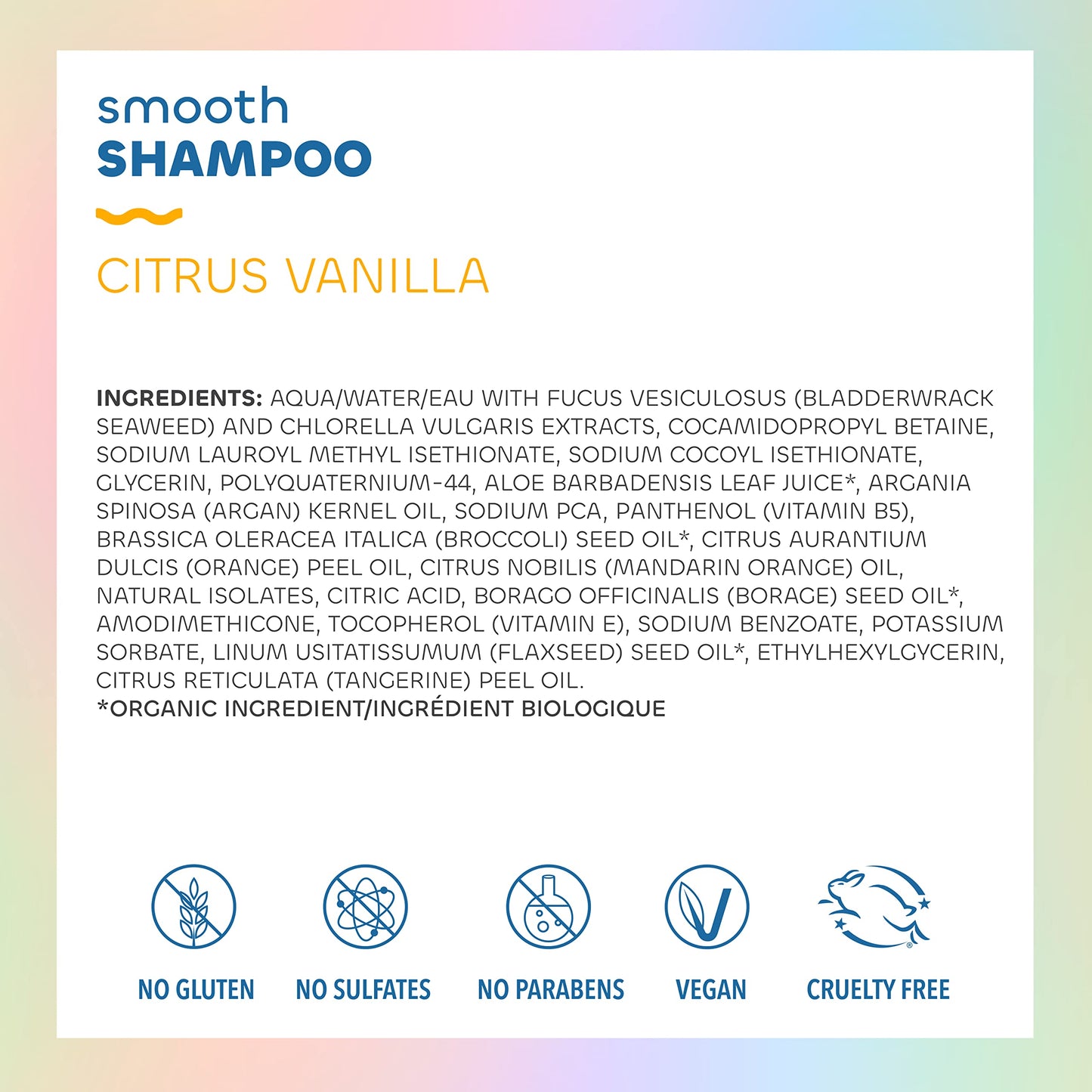 Seaweed Bath Co. Smooth Shampoo, Citrus Vanilla Scent, 12 Ounce, Sustainably Harvested Seaweed, Borage and Broccoli Seed Oils, For Curly and Frizzy