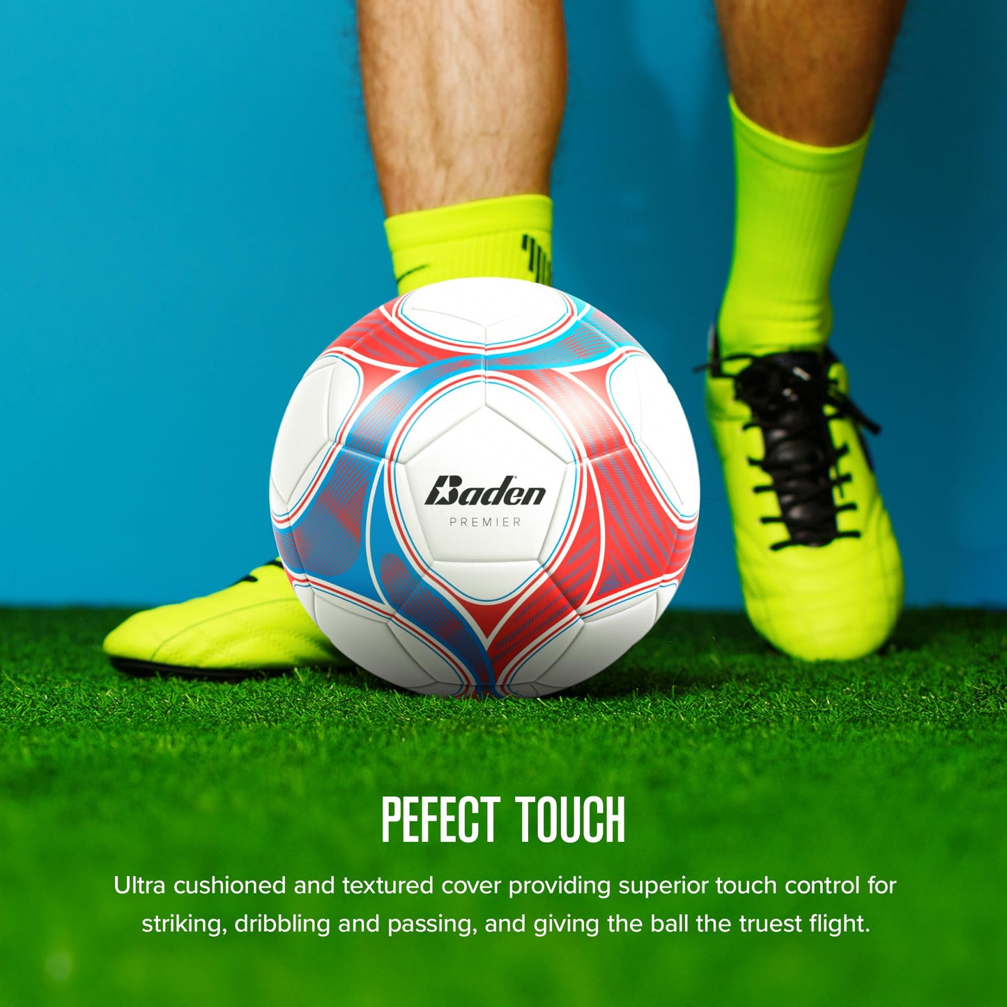 Baden Premier Team Soccer Ball | High-Performance, Durable Construction for Training and Matches | White/Gray, Size 5