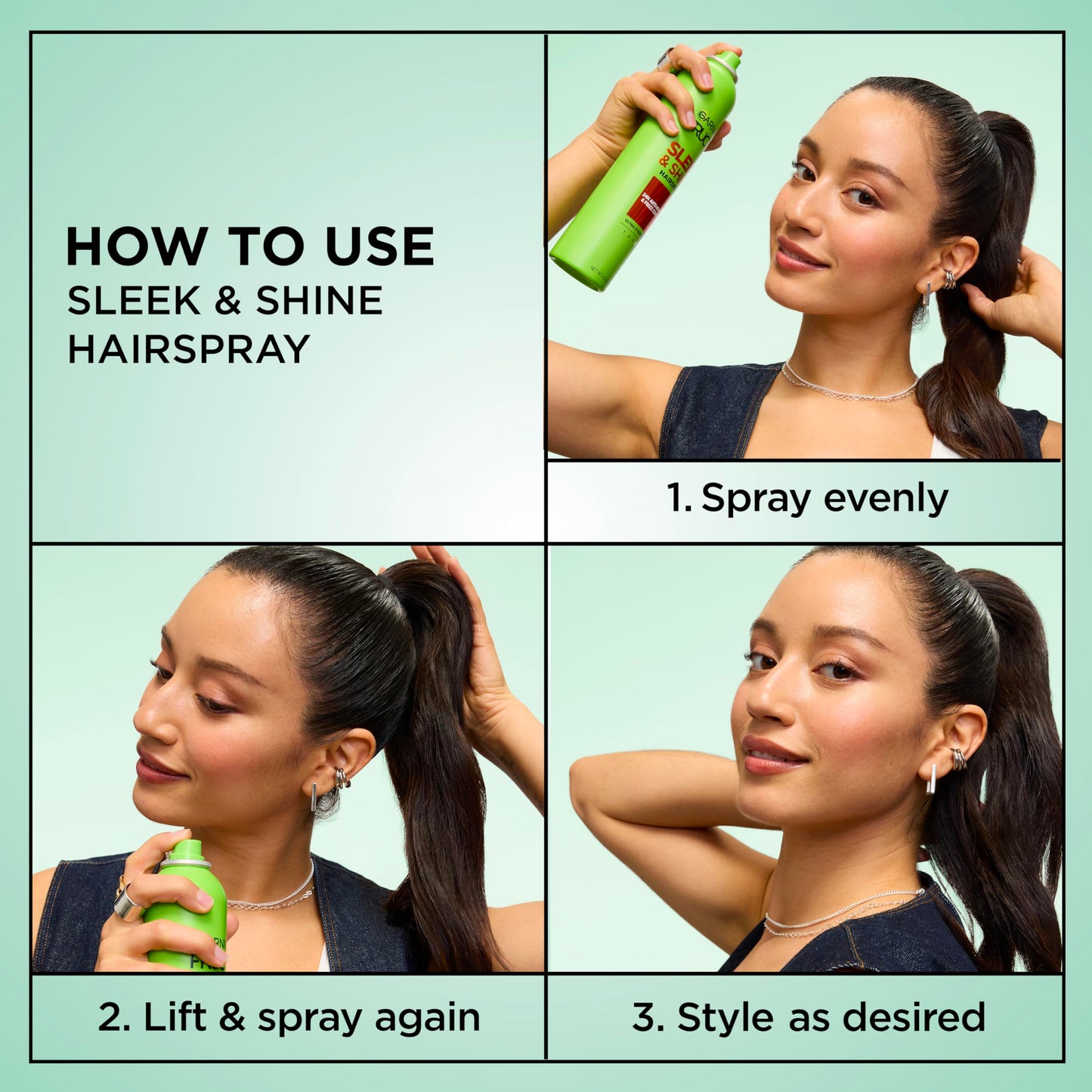 Garnier Fructis Style Sleek and Shine Anti-Humidity Hairspray, Ultra Strong Hold, Frizz Protection 8.25 Oz, 3 Count (Packaging May Vary)