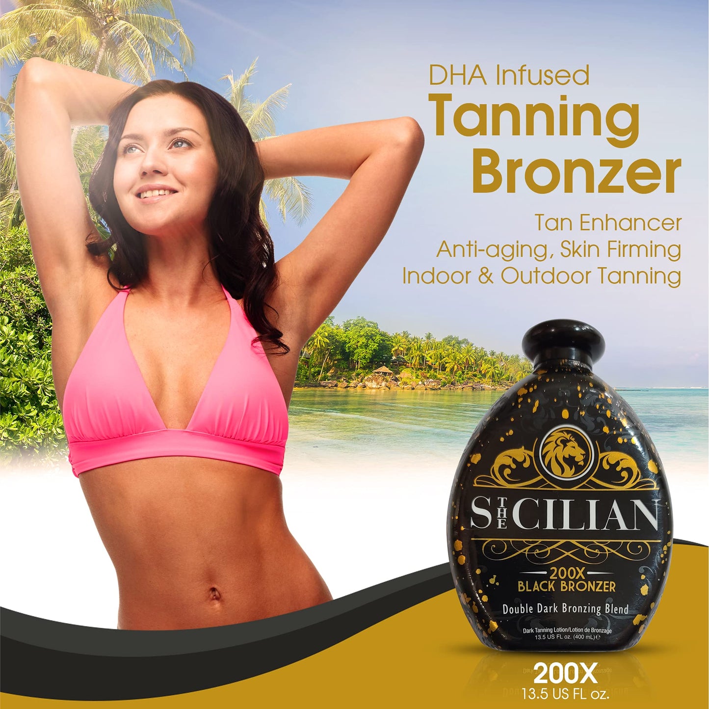 The Sicilian 200X Dark Black Bronzer Tanning Lotion - BEST for Glowing Skin - Gradual Bronzing & Sunless Self Tanner Lotion - Luxurious Sunless Body