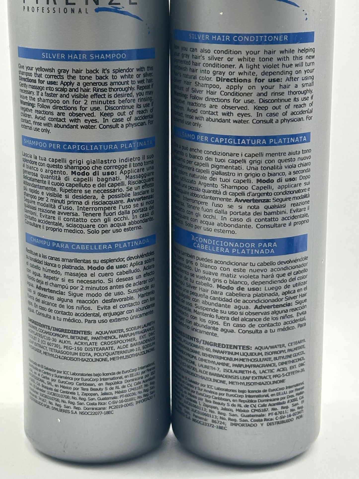 Firenze Professional Silver Hair Shampoo 10.1 oz, Conditioner10.1 oz, Mask Treatment 13.5 oz + SIlver Hair Protein Spray 10.1 fl oz Free Lip Gloss