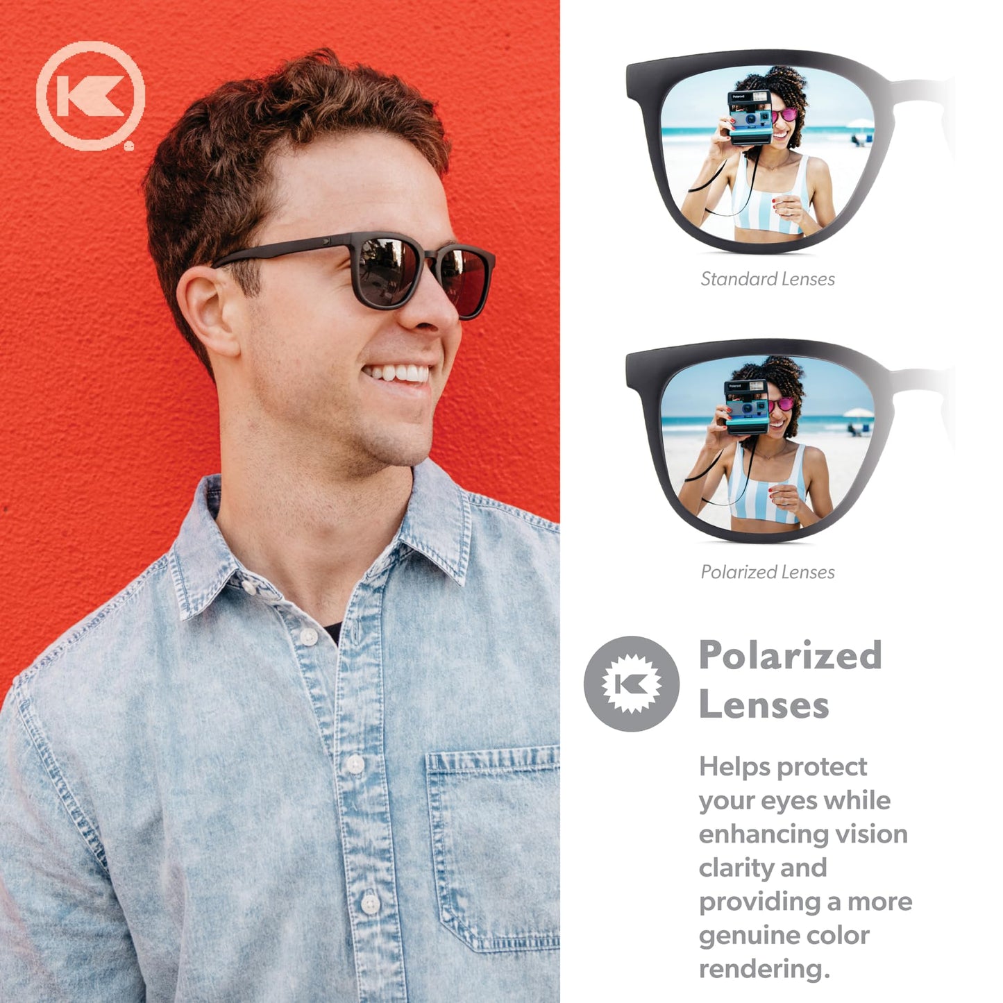 Knockaround Paso Robles Polarized Sunglasses for Women & Men - Impact Resistant Lenses & Full UV400 Protection, Black on Black Frames/Black Lenses