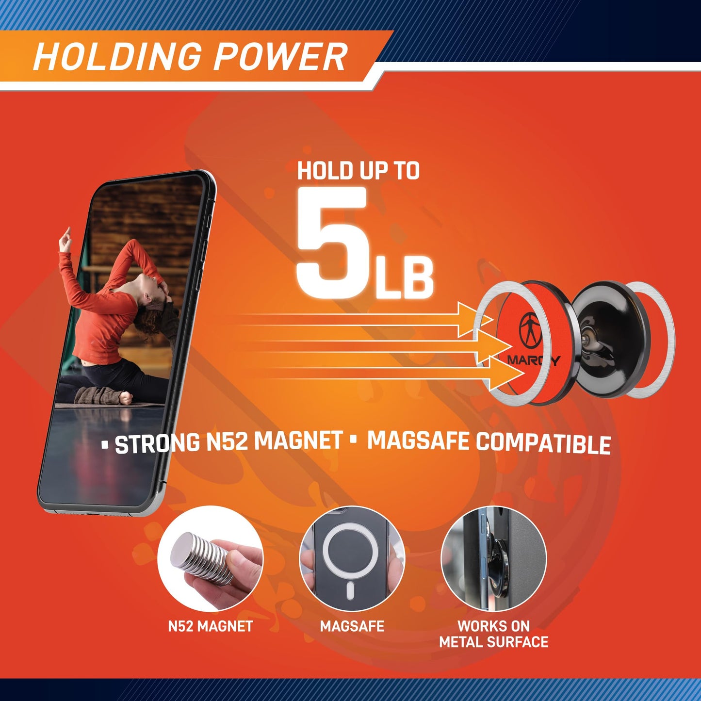 MARCY Magnetic Phone Mount w/Dual Rotating Magnetic Heads for Gym, Selfies, and More MAGMT-8277