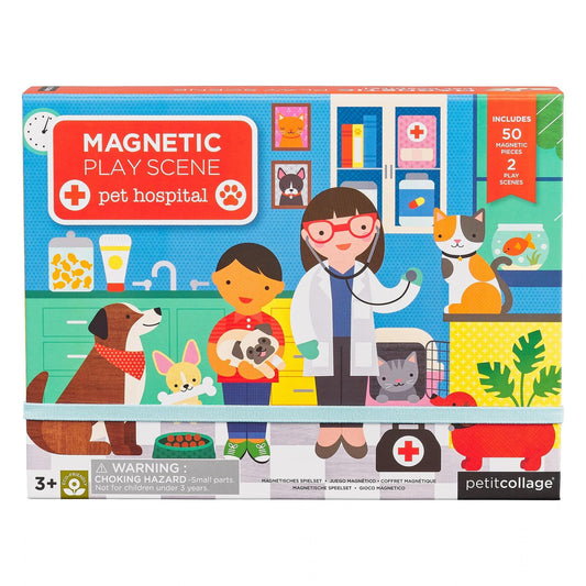 Petit Collage Magnetic Play Scene Pet Hospital - Animal Magnetic Play Set - 2 Scenes, 50 Pieces - Ages 3+