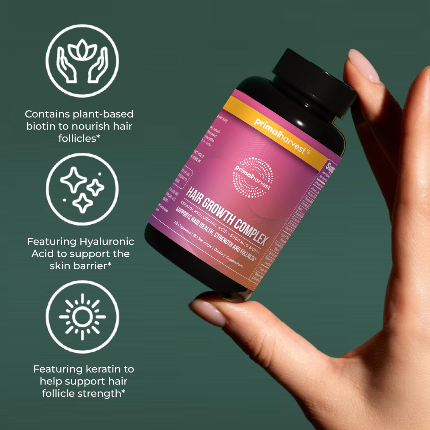 Primal Harvest Hair Growth Complex - Daily Supplement, Gluten & Dairy Free Beauty and Personal Care Primal Harvest