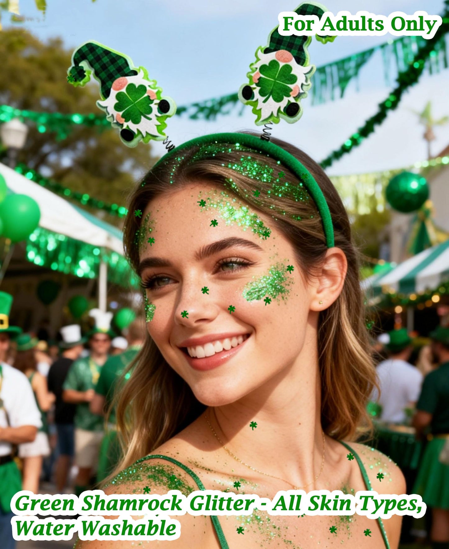 Qaeshi 117 Pcs St Patricks Day All-in-One Accessories Kit, Skin-Friendly Custom Shamrock Green Glitter Gel Irish Party Favors Supplies Shamrock