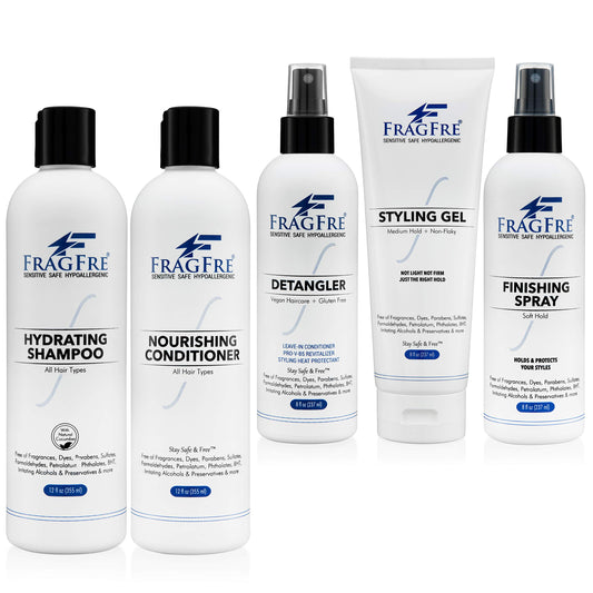 FRAGFRE Professional Hair Salon Set for Sensitive Skin 8/12 oz/ea (5-Pack Gift Set) - Shampoo-Conditioner-Detangler-Styling Gel-Finishing Spray Beauty & Personal Care FRAGFRE