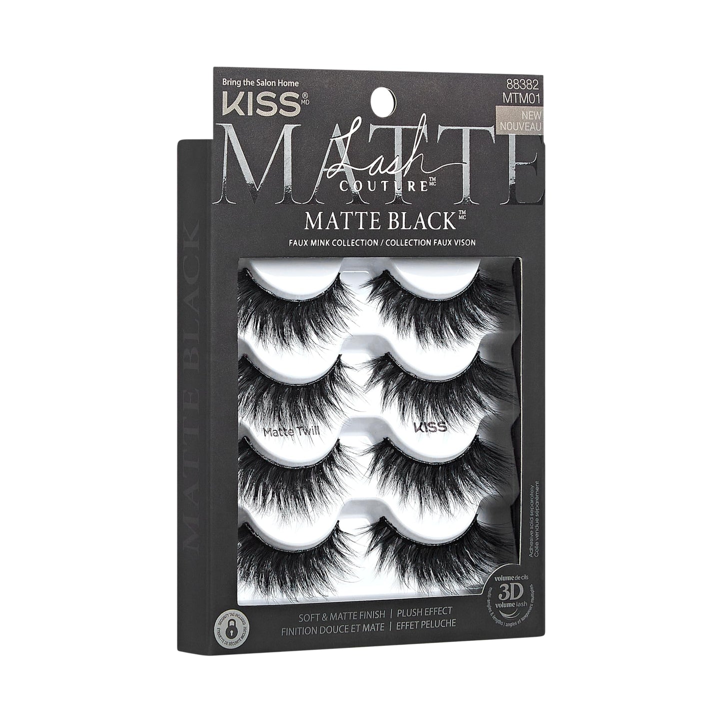 KISS Matte Black, False Eyelashes, 'Matte Twill', 14mm, Includes 4 Pairs Of Lashes, Easy to Apply, Reusable Lash Clusters