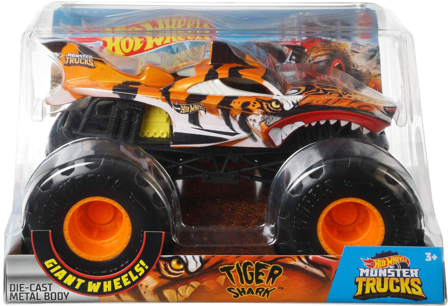 Hot Wheels Monster Trucks Tiger Shark die-cast 1:24 scale vehicle with Giant Wheels for kids age 3 to 8 years old great gift toy trucks large scales
