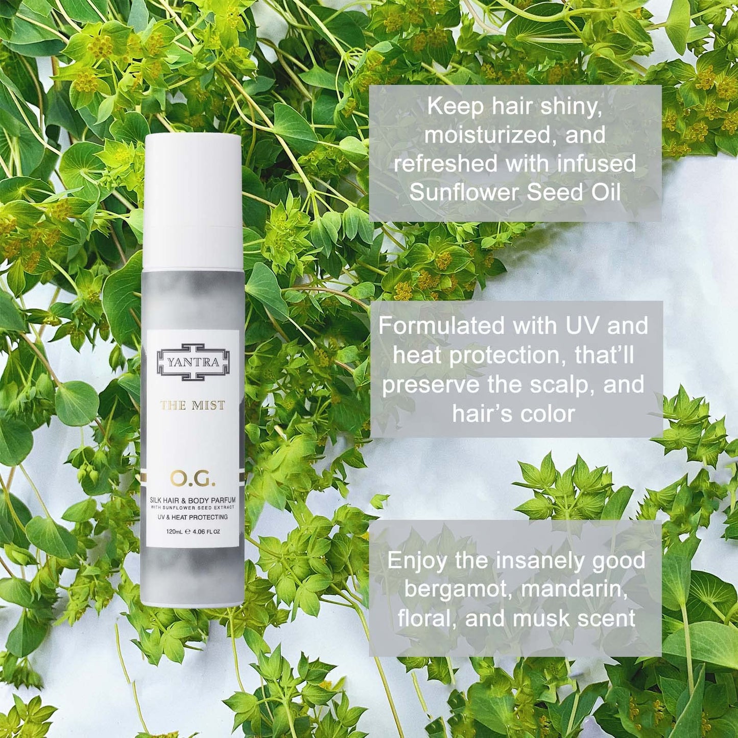 Yantra Beauty The Mist Silk Hair & Body Perfume - Hydrating Thermal Protector Fragrance - Texturizing, Conditioning Spray for Enhancing Volume