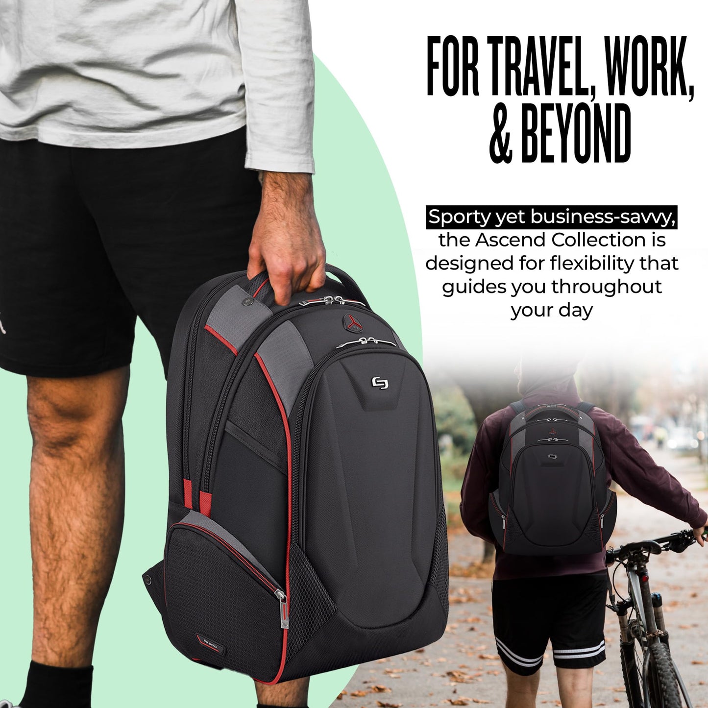 Solo New York Laptop Backpack for Women & Men -Carry On Bookbag for Travel & Work, Lightweight Bag, Hard-Shell Front Organizer, Padded Straps, Fits 17.3" Computer - Launch, Black