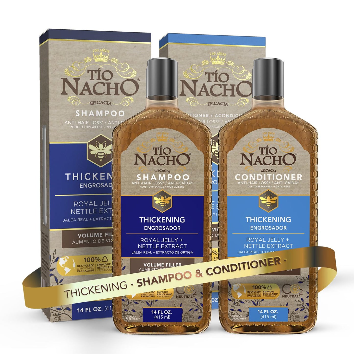 Tio Nacho Thickening Shampoo & Conditioner Set for Thinning Hair - Hair Loss Shampoo for Men & Women + Thickening Conditioner with Natural Extracts