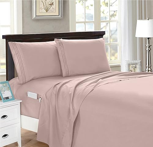 Elegant Comfort 4-Piece Smart Sheet Set - Luxury Soft 1500 Thread Count Egyptian Quality Microfiber, Wrinkle Resistant with Side Storage Pockets on