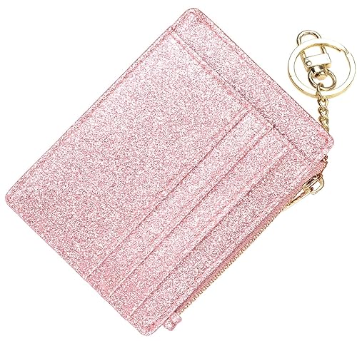 woogwin Slim RFID Credit Card Holder for Women Mini Front Pocket Wallet Purse With Keychain(starRosegold)