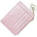 woogwin Slim RFID Credit Card Holder for Women Mini Front Pocket Wallet Purse With Keychain(starRosegold)