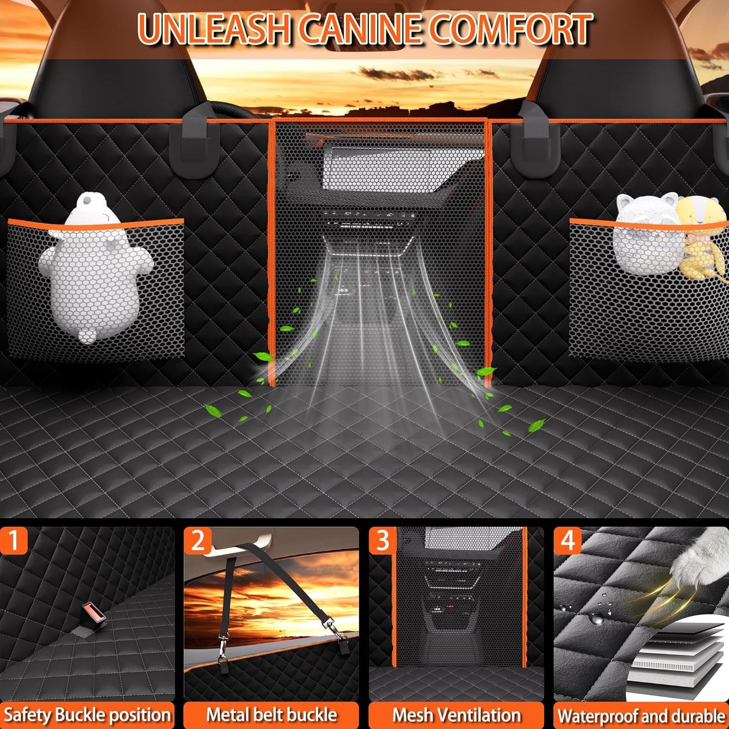 Back Seat Extender for Dogs – Waterproof Car Seat Cover with Hard Bottom, Holds 420lbs, Heavy-Duty 600D Material Dog Hammock, Easy to Install & Clean
